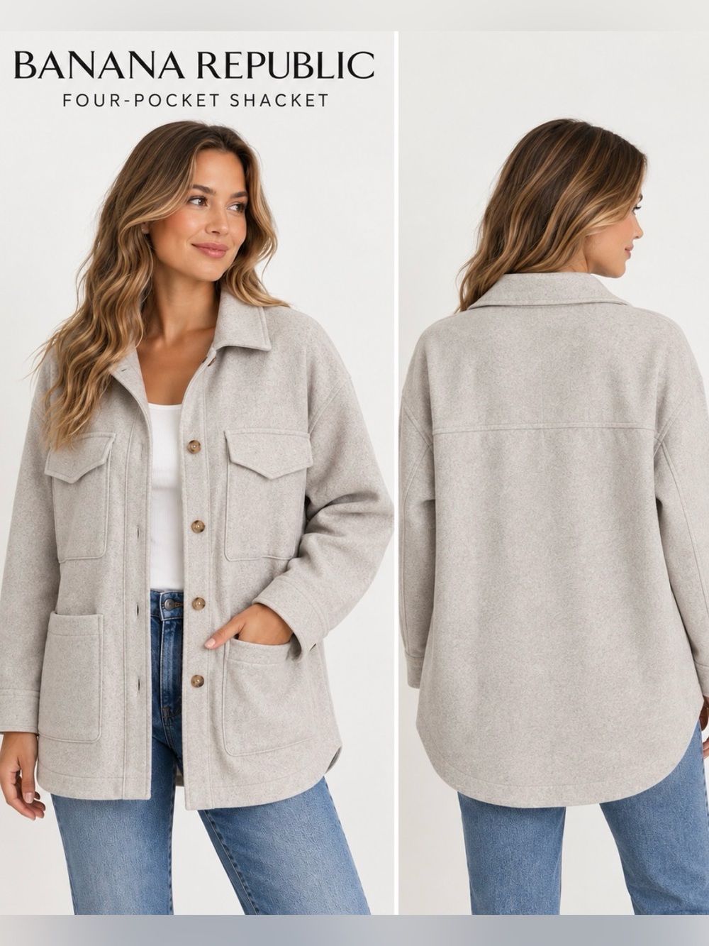 Banana Republic 4 Pocket Shacket Jacket Tan L NWT